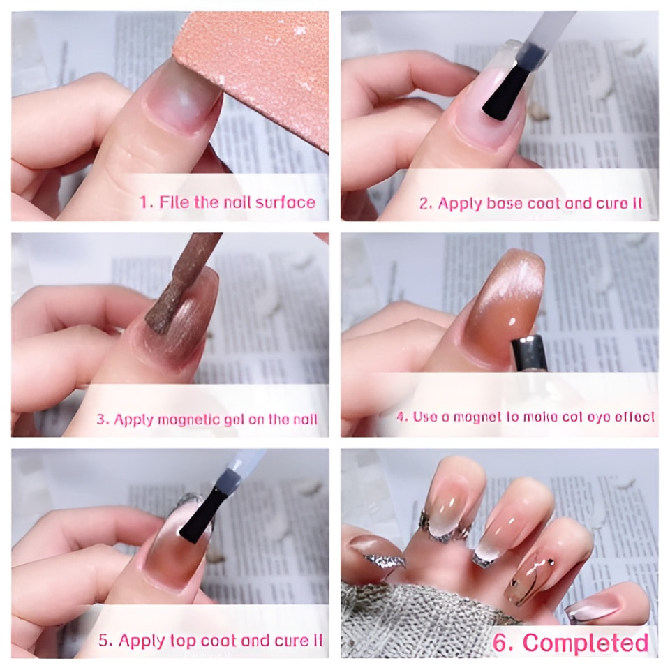 the steps of making cat-eye nails